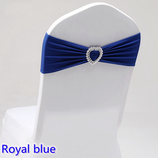 Royal Blue colour wedding chair sash with heart buckle lycra band spandex sash bow tie For Wedding Banquet Decoration for sale