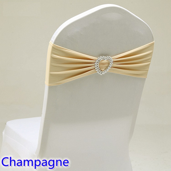 Champagne colour wedding chair sash with heart buckle lycra band spandex sash bow tie For Wedding Banquet Decoration for sale