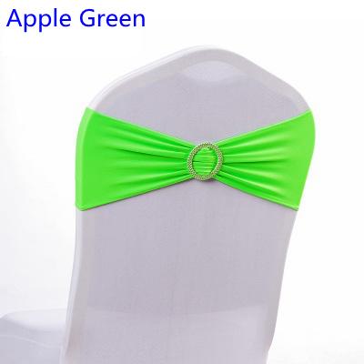 Apple Green colour on sale chair sash with Round buckles for chair covers spandex band lycra sash bow tie wedding decoration