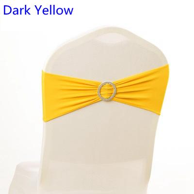 Dark Yellow colour on sale chair sash with Round buckles for chair covers spandex band lycra sash bow tie wedding decoration