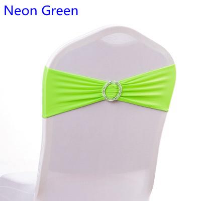 Neon Green colour on sale chair sash with Round buckles for chair covers spandex band lycra sash bow tie wedding decoration