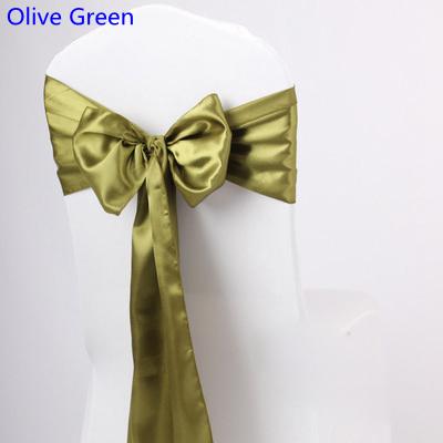 Olive Green Colour satin sash chair high quality bow tie for chair covers sash party wedding hotel banquet home decoration wholesale