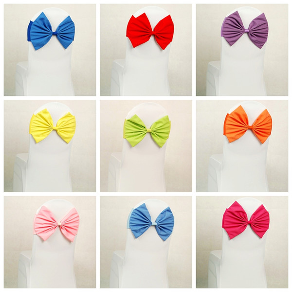 Colouful chair sash butterfly style bow tie lycra sash wedding decoration banquet chairs spandex sash wholesale fit all chairs universal