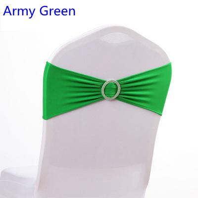 Army green colour on sale chair sash with Round buckles for chair covers spandex band lycra sash bow tie wedding decorationA