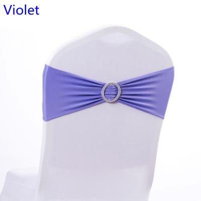 Violet colour on sale chair sash with Round buckles for chair covers spandex band lycra sash bow tie wedding decorationA