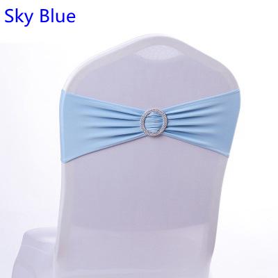 Sky blue colour on sale chair sash with Round buckles for chair covers spandex band lycra sash bow tie wedding decoration