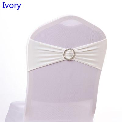 Ivory colour on sale chair sash with Round buckles for chair covers spandex band lycra sash bow tie wedding decoration