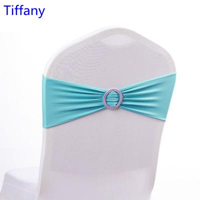 Tiffany colour on sale chair sash with Round buckles for chair covers spandex band lycra sash bow tie wedding decoration