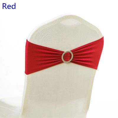 Red colour on sale chair sash with Round buckles for chair covers spandex band lycra sash bow tie wedding decoration