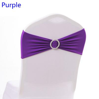 Purple colour on sale chair sash with Round buckles for chair covers spandex band lycra sash bow tie wedding decoration