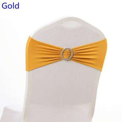 Gold colour on sale chair sash with Round buckles for chair covers spandex band lycra sash bow tie wedding decoration