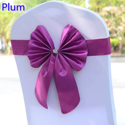 Plum colour chair sash butterfly style bow tie stretch sash lycra band spandex chair cover sash for weddings wholesale