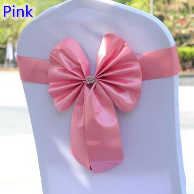 Pink colour chair sash butterfly style bow tie stretch sash lycra band spandex chair cover sash for weddings wholesale