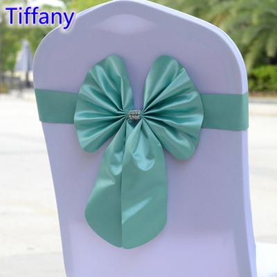 Tiffany colour chair sash butterfly style bow tie stretch sash lycra band spandex chair cover sash for weddings wholesale