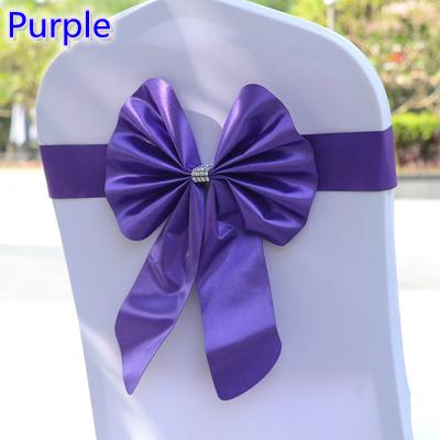 Purple colour chair sash butterfly style bow tie stretch sash lycra band spandex chair cover sash for weddings wholesale