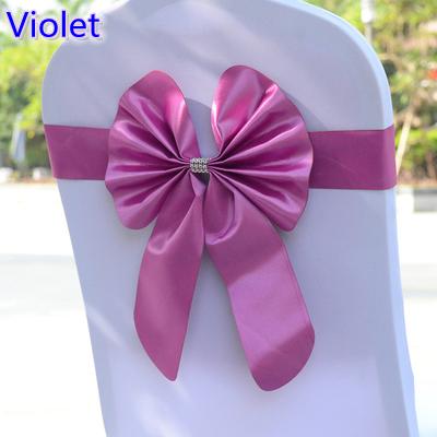 Violet colour chair sash butterfly style bow tie stretch sash lycra band spandex chair cover sash for weddings wholesale