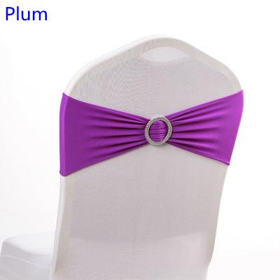 Plum colour on sale chair sash with Round buckles for chair covers spandex band lycra sash bow tie wedding decoration