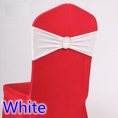 White colour wedding chair sash spandex band with diamond buckle for chair covers lycra bow tie spandex sash ribbon on sale