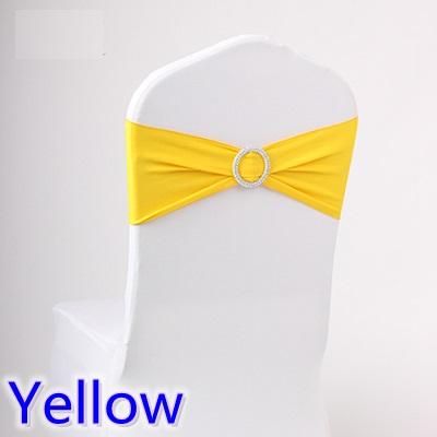 Yellow colour wedding chair sash spandex band with diamond buckle for chair covers lycra bow tie spandex sash ribbon on sale