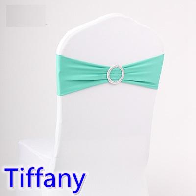 Tiffany colour wedding chair sash spandex band with diamond buckle for chair covers lycra bow tie spandex sash ribbon on sale