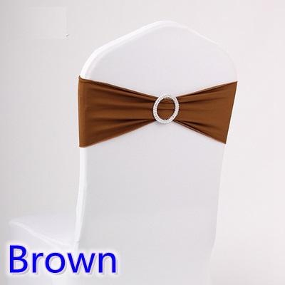 Chocolate brown colour wedding chair sash spandex band with diamond buckle for chair covers lycra bow tie spandex sash ribbon on sale