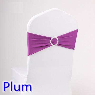 Plum colour wedding chair sash spandex band with diamond buckle for chair covers lycra bow tie spandex sash ribbon on sale