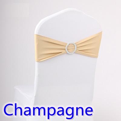 Champagne colour wedding chair sash spandex band with diamond buckle for chair covers lycra bow tie spandex sash ribbon on sale