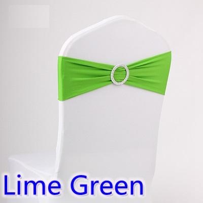 Lime green colour wedding chair sash spandex band with diamond buckle for chair covers lycra bow tie spandex sash ribbon on sale