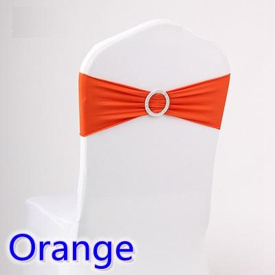 Orange colour wedding chair sash spandex band with diamond buckle for chair covers lycra bow tie spandex sash ribbon on sale