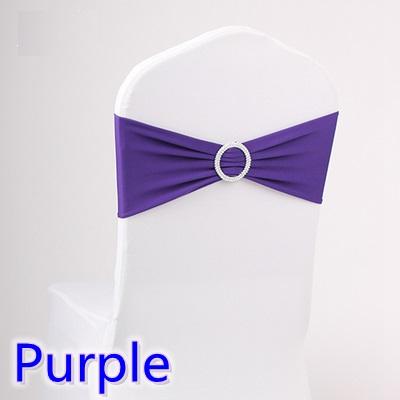 Purple colour wedding chair sash spandex band with diamond buckle for chair covers lycra bow tie spandex sash ribbon on sale