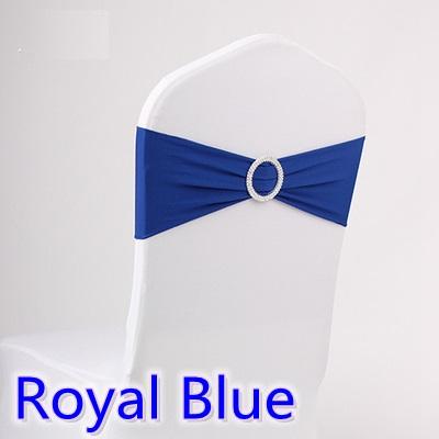 Royal blue colour wedding chair sash spandex band with diamond buckle for chair covers lycra bow tie spandex sash ribbon on sale