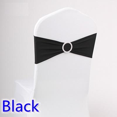 Black colour wedding chair sash spandex band with diamond buckle for chair covers lycra bow tie spandex sash ribbon on sale