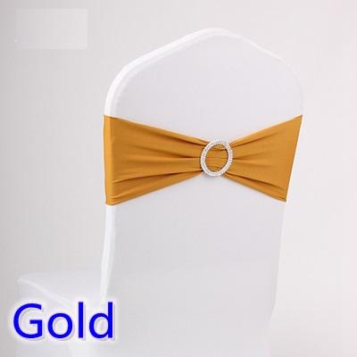 Gold colour wedding chair sash spandex band with diamond buckle for chair covers lycra bow tie spandex sash ribbon on sale