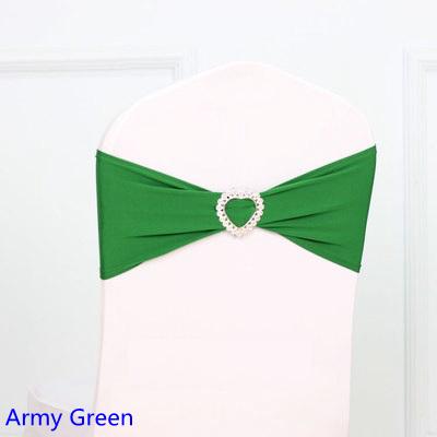 Modern Army Green Colour Spandex Sash Lycra Bands Stretch Elastic Chair Ribbon Sash With Love Heart Buckle Wedding Hotel Home Banquet Party