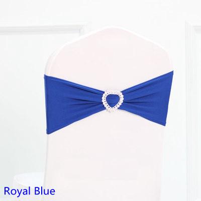 Hot Sale Royal Blue Color Spandex Sash Lycra Bands Stretch Elastic Chair Ribbon Sash With Love Heart Buckle Wedding Hotel Home Banquet Party