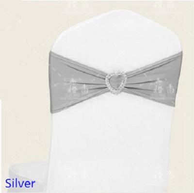 Hot Sale Silver Colour Spandex Sash Lycra Bands Stretch Elastic Chair Ribbon Sash With Love Heart Buckle Wedding Hotel Home Banquet Party