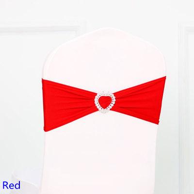 Hot Sale Red Colour Spandex Sash Lycra Bands Stretch Elastic Chair Ribbon Sash With Love Heart Buckle Wedding Hotel Home Banquet Party