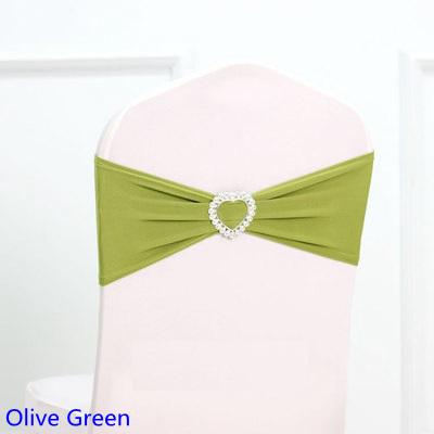 Modern Olive Green Colour Spandex Sash Lycra Bands Stretch Elastic Chair Ribbon Sash With Love Heart Buckle Wedding Hotel Home Banquet Party