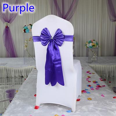 Purple color chair sash long tail butterfly style wedding chair decoration luxury chair bow tie wholesale lycra spandex sash