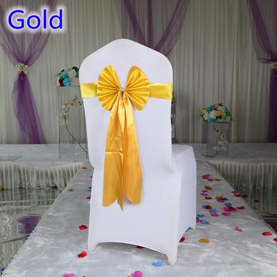 Gold color chair sash long tail butterfly style wedding chair decoration luxury chair bow tie wholesale lycra spandex sash