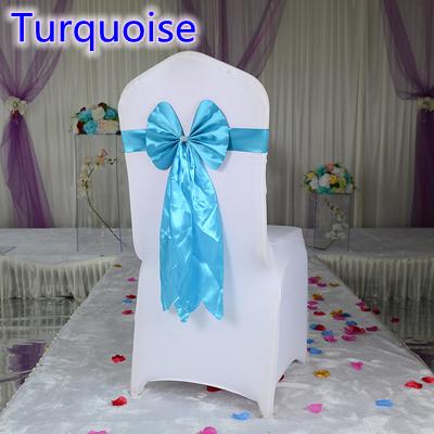 Turquoise color chair sash long tail butterfly style wedding chair decoration luxury chair bow tie wholesale lycra spandex sash