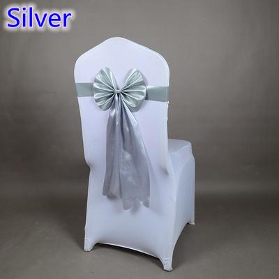 Silver colour chair sash long tail butterfly style wedding chair decoration luxury chair bow tie wholesale lycra spandex sash