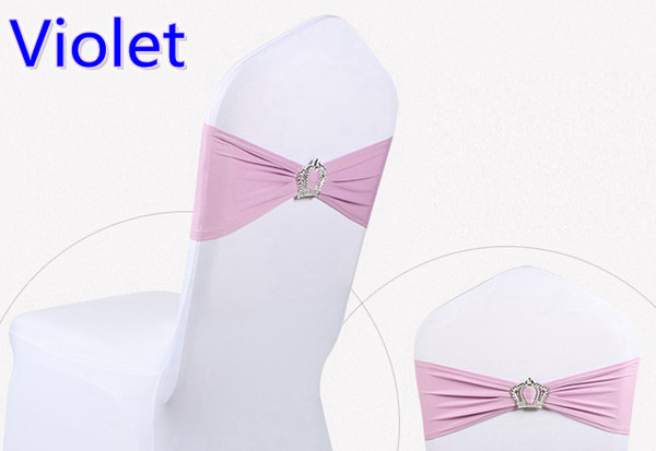 Violet colour Crown buckle lycra sash for wedding chairs decoration spandex band stretch bow tie lycra ribbon belt on sale