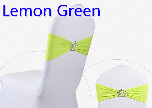 Lemon green colour Crown buckle lycra sash for wedding chairs decoration spandex band stretch bow tie lycra ribbon belt on sale