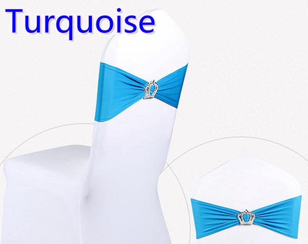 Turquoise colour Crown buckle lycra sash for wedding chairs decoration spandex band stretch bow tie lycra ribbon belt on sale