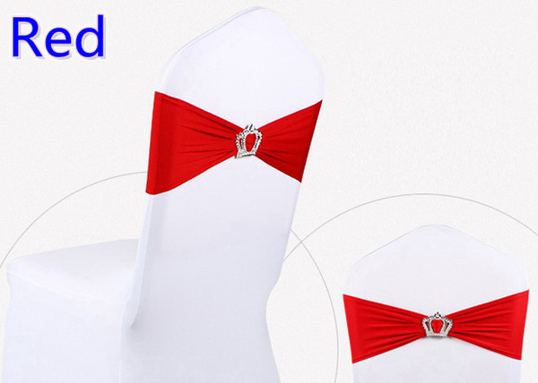 Red colour Crown buckle lycra sash for wedding chairs decoration spandex band stretch bow tie lycra ribbon belt on sale