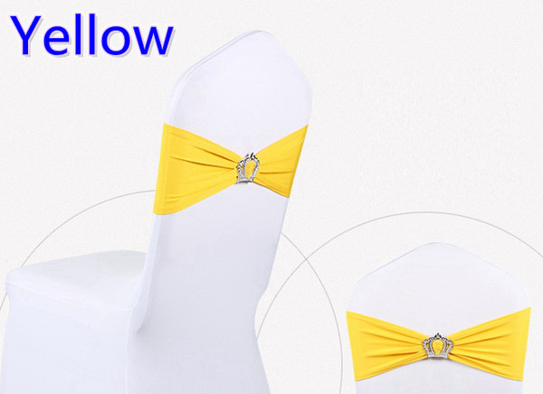 Yellow colour Crown buckle lycra sash for wedding chairs decoration spandex band stretch bow tie lycra ribbon belt on sale