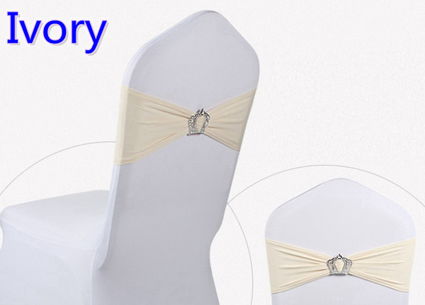 Ivory colour Crown buckle lycra sash for wedding chairs decoration spandex band stretch bow tie lycra ribbon belt on sale