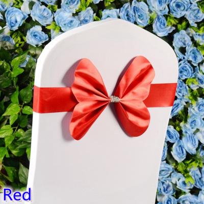 Red colour chair sash wedding mini style butterfly bow tie lycra band stretch bow tie ribbon for chair covers on sale