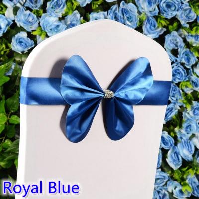 Royal blue colour chair sash wedding mini style butterfly bow tie lycra band stretch bow tie ribbon for chair covers on sale